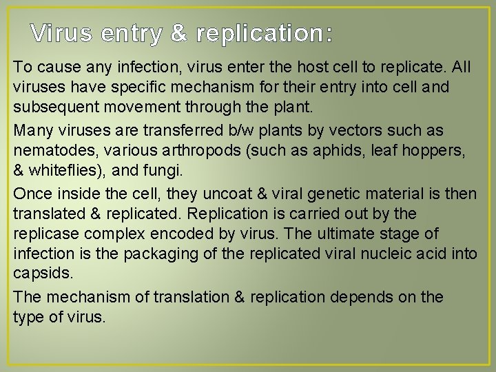 Virus entry & replication: To cause any infection, virus enter the host cell to