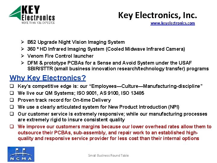 Key Electronics, Inc. www. keyelectronics. com Ø Ø B 52 Upgrade Night Vision Imaging