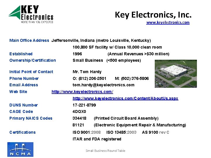 Key Electronics, Inc. www. keyelectronics. com Main Office Address Jeffersonville, Indiana (metro Louisville, Kentucky)