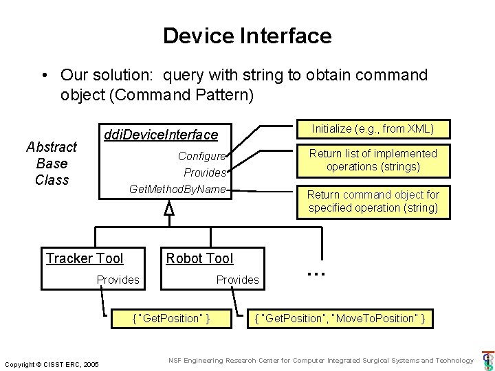 Device Interface • Our solution: query with string to obtain command object (Command Pattern) Device Interface • Our solution: query with string to obtain command object (Command Pattern)