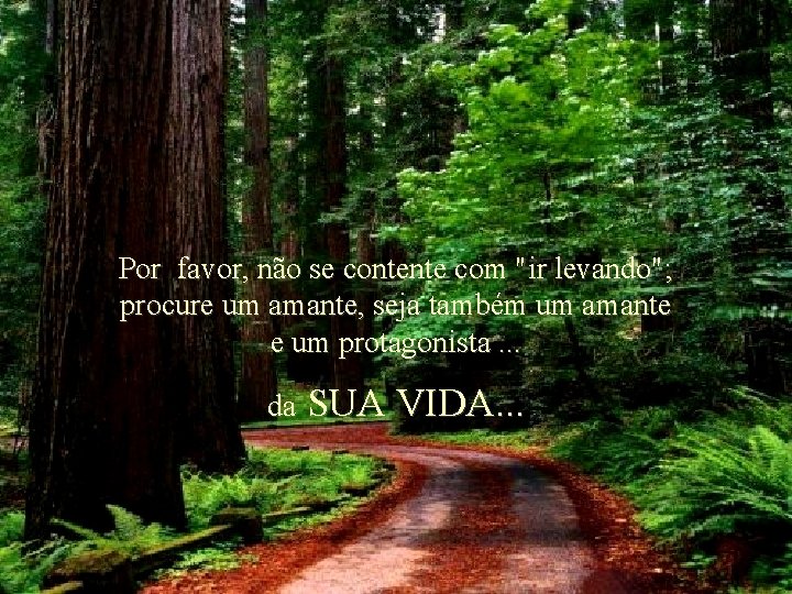 Por favor, não se contente com "ir levando"; procure um amante, seja também um