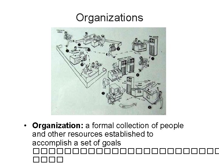 Organizations • Organization: a formal collection of people and other resources established to accomplish