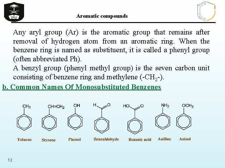 Aromatic compounds Any aryl group (Ar) is the aromatic group that remains after removal