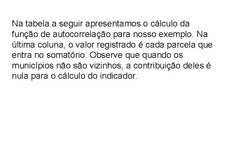 Na tabela a seguir apresentamos o cálculo da função de autocorrelação para nosso exemplo.