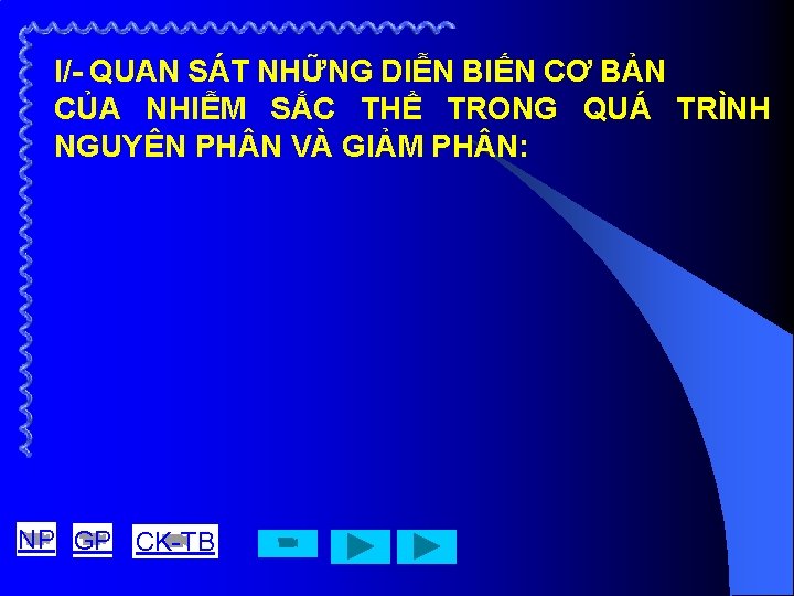 I/- QUAN SÁT NHỮNG DIỄN BIẾN CƠ BẢN CỦA NHIỄM SẮC THỂ TRONG QUÁ