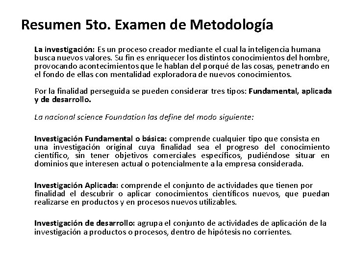 Resumen 5 to Examen de Metodologa La investigacin