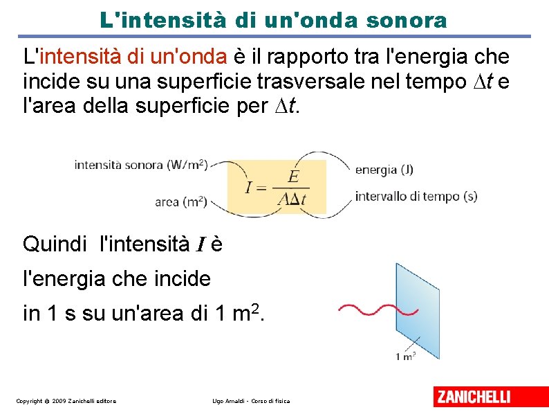 L'intensità di un'onda sonora L'intensità di un'onda è il rapporto tra l'energia che incide