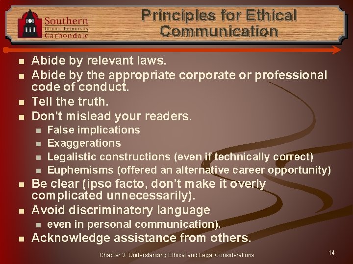 Principles for Ethical Communication n n Abide by relevant laws. Abide by the appropriate