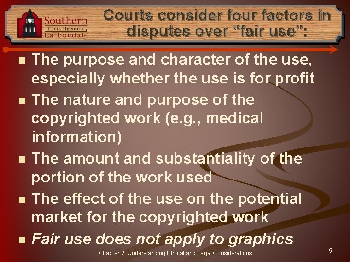 Courts consider four factors in disputes over “fair use": n n n The purpose