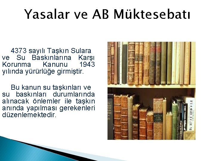 Yasalar ve AB Müktesebatı 4373 sayılı Taşkın Sulara ve Su Baskınlarına Karşı Korunma Kanunu