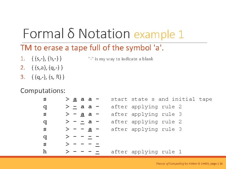 Formal δ Notation example 1 TM to erase a tape full of the symbol