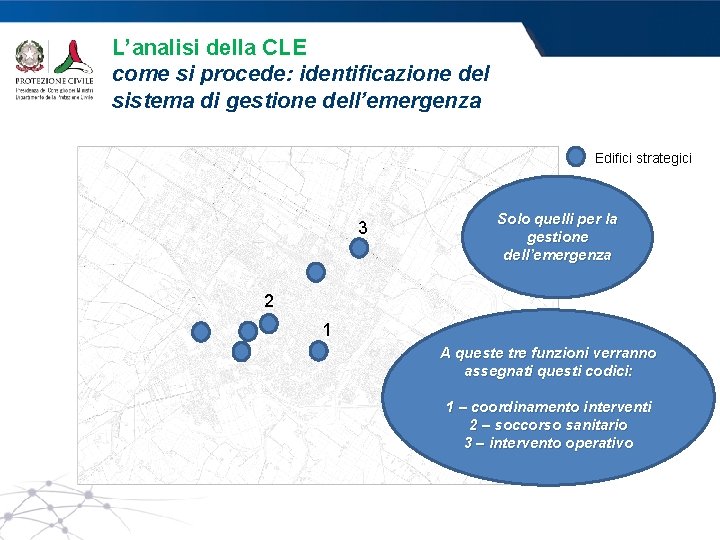 L’analisi della CLE come si procede: identificazione del sistema di gestione dell’emergenza Edifici strategici