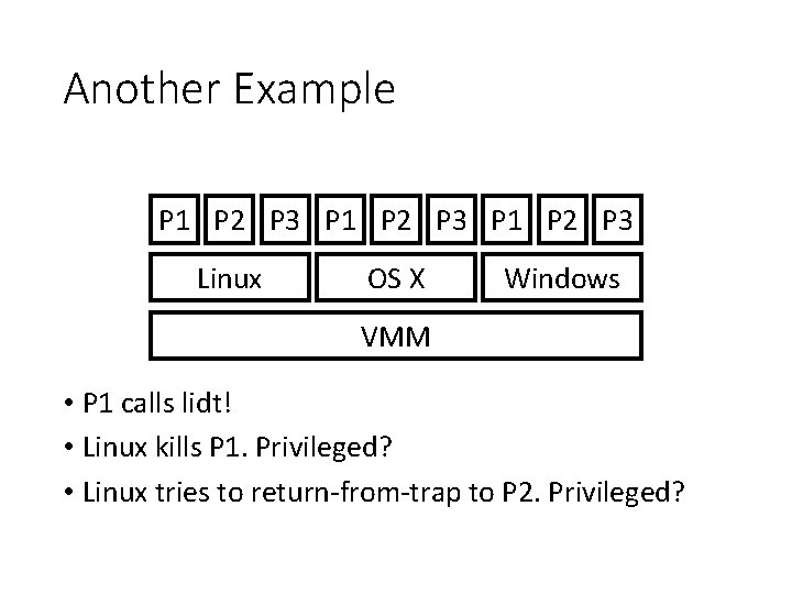 Another Example P 1 P 2 P 3 Linux OS X Windows VMM •