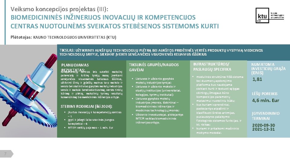 Veiksmo koncepcijos projektas (III): KO SIEKIAME? BIOMEDICININĖS INŽINERIJOS INOVACIJŲ IR KOMPETENCIJOS TIKSLAS, REZULTATAS, RODIKLIAI