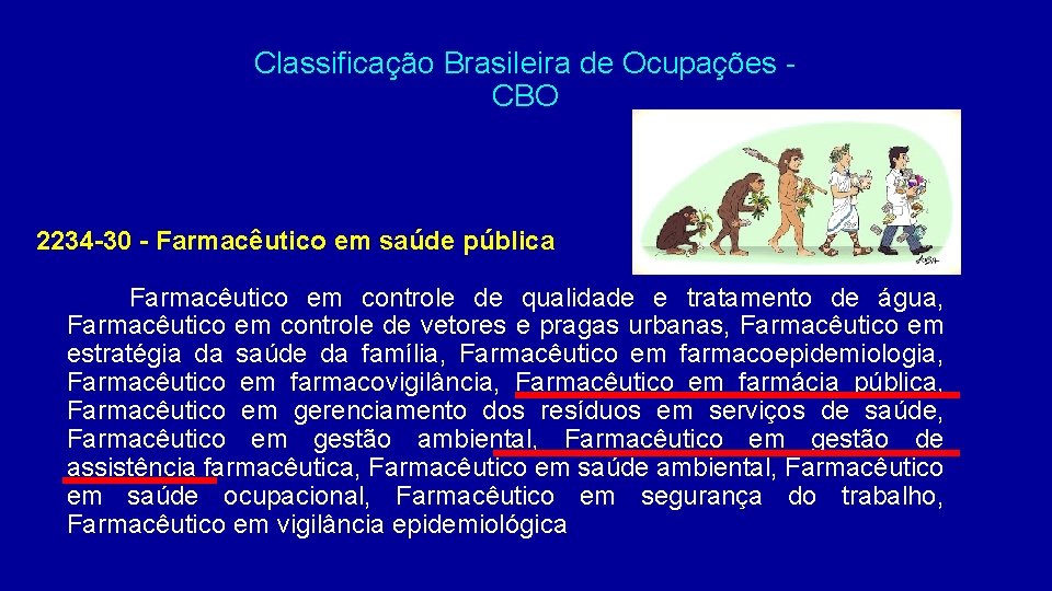 Classificação Brasileira de Ocupações CBO 2234 -30 - Farmacêutico em saúde pública Farmacêutico em