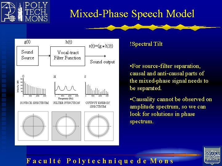 Mixed-Phase Speech Model !Spectral Tilt • For source-filter separation, causal and anti-causal parts of