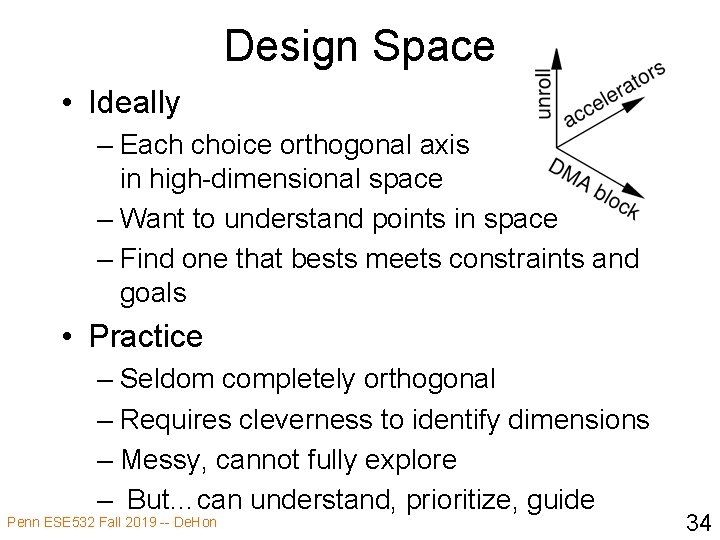 Design Space • Ideally – Each choice orthogonal axis in high-dimensional space – Want