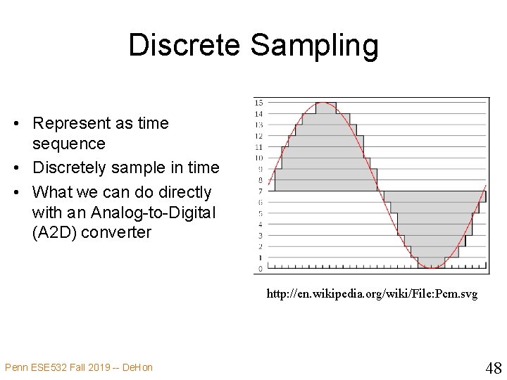 Discrete Sampling • Represent as time sequence • Discretely sample in time • What