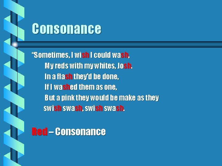 Consonance “Sometimes, I wish I could wash, My reds with my whites, Josh. In