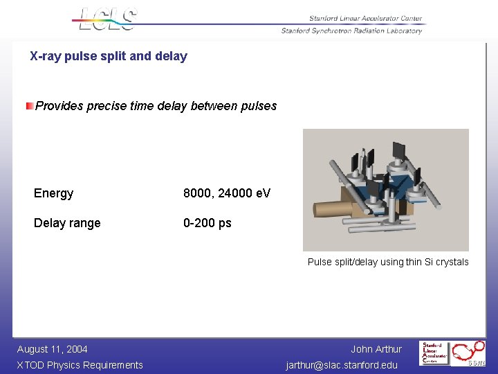 X-ray pulse split and delay Provides precise time delay between pulses Energy 8000, 24000
