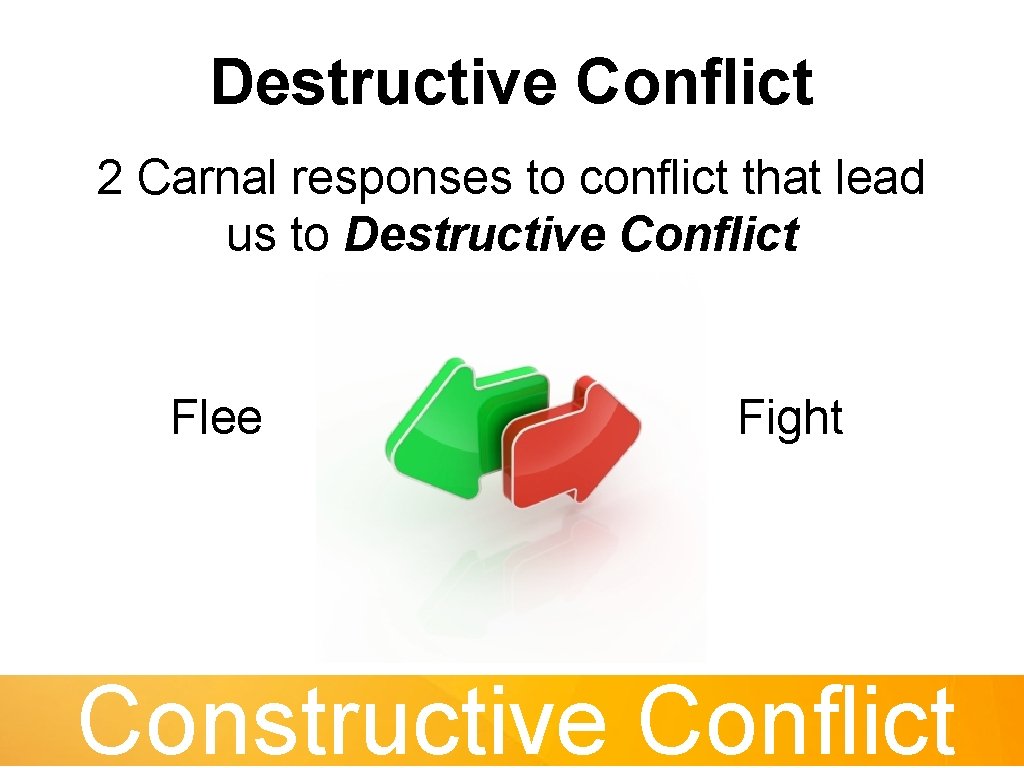 Destructive Conflict 2 Carnal responses to conflict that lead us to Destructive Conflict Flee