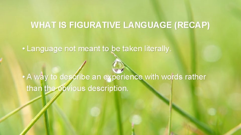 WHAT IS FIGURATIVE LANGUAGE (RECAP) • Language not meant to be taken literally. •