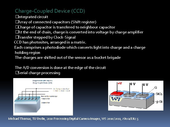 Charge-Coupled Device (CCD) �Integrated circuit �Array of connected capacitors (Shift register) �Charge of capacitor Charge-Coupled Device (CCD) �Integrated circuit �Array of connected capacitors (Shift register) �Charge of capacitor