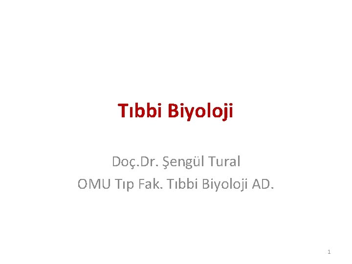 Tıbbi Biyoloji Doç. Dr. Şengül Tural OMU Tıp Fak. Tıbbi Biyoloji AD. 1 