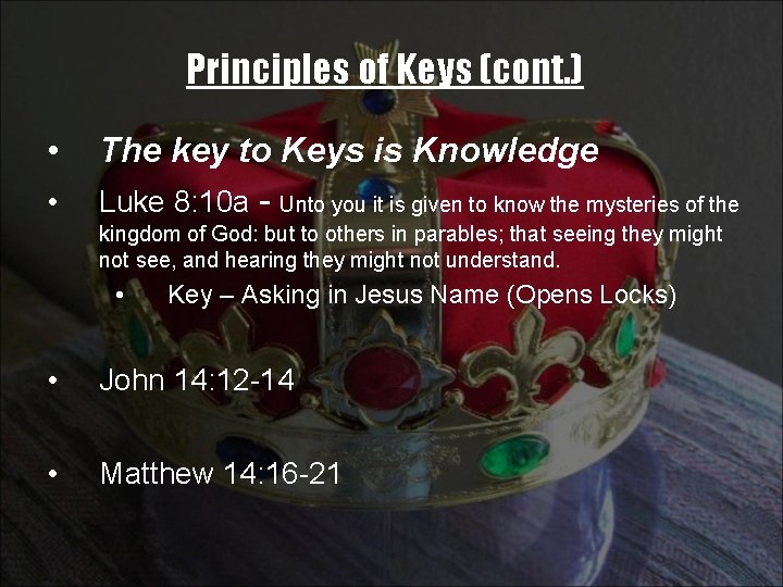 Principles of Keys (cont. ) • • The key to Keys is Knowledge Luke