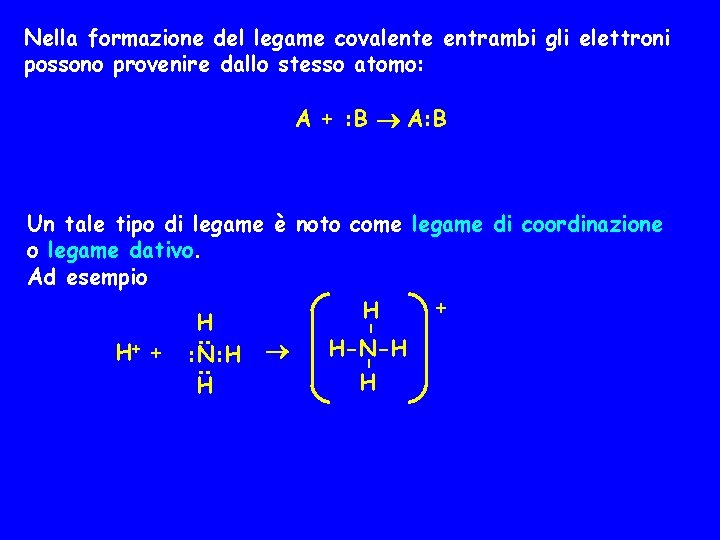Nella formazione del legame covalente entrambi gli elettroni possono provenire dallo stesso atomo: A