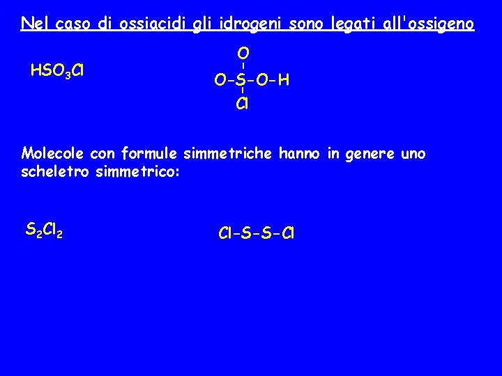 Nel caso di ossiacidi gli idrogeni sono legati all'ossigeno - - HSO 3 Cl