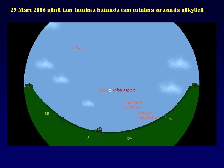 29 Mart 2006 günü tam tutulma hattında tam tutulma sırasında gökyüzü 