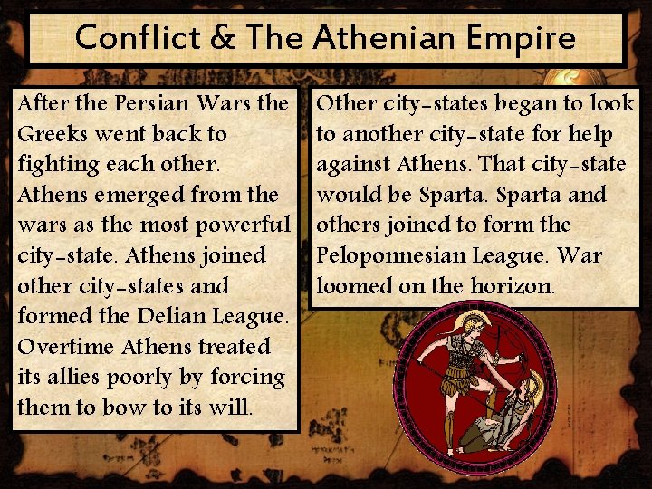 Conflict & The Athenian Empire After the Persian Wars the Greeks went back to