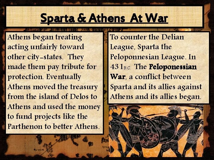 Sparta & Athens At War Athens began treating acting unfairly toward other city-states. They