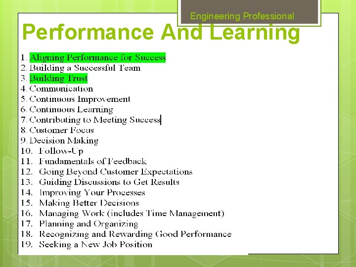 Engineering Professional Performance And Learning 