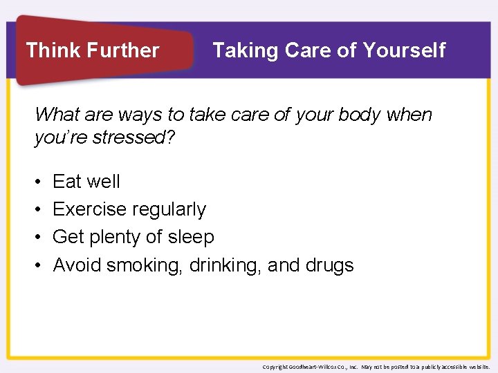 Think Further Taking Care of Yourself What are ways to take care of your