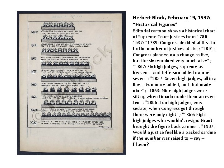 Herbert Block, February 19, 1937: “Historical Figures” Editorial cartoon shows a historical chart of