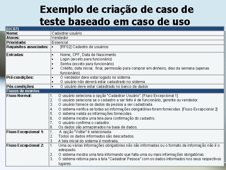 Exemplo de criação de caso de teste baseado em caso de uso [UC 07]