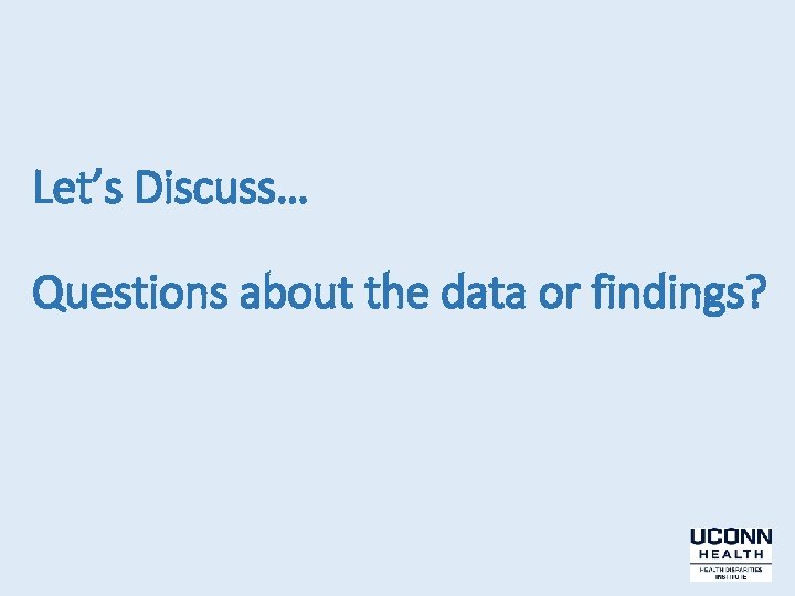 Let’s Discuss… Questions about the data or findings? 