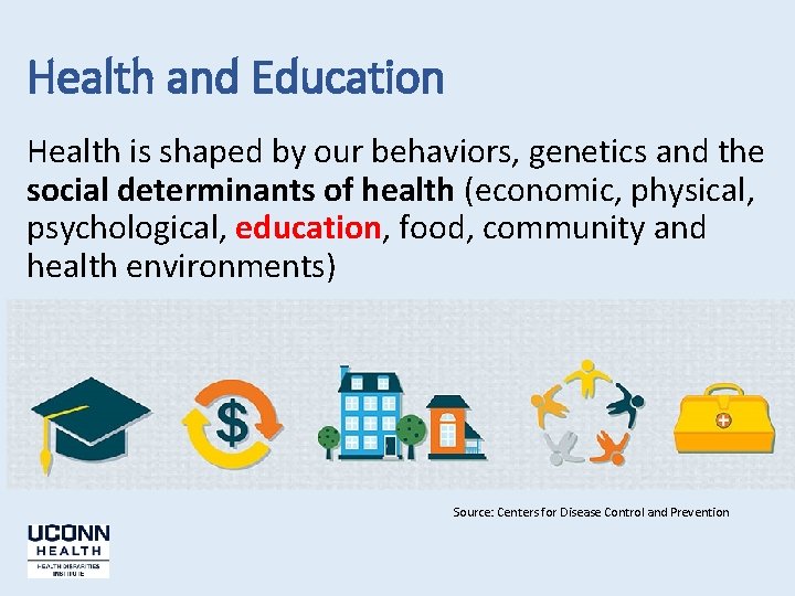 Health and Education Health is shaped by our behaviors, genetics and the social determinants