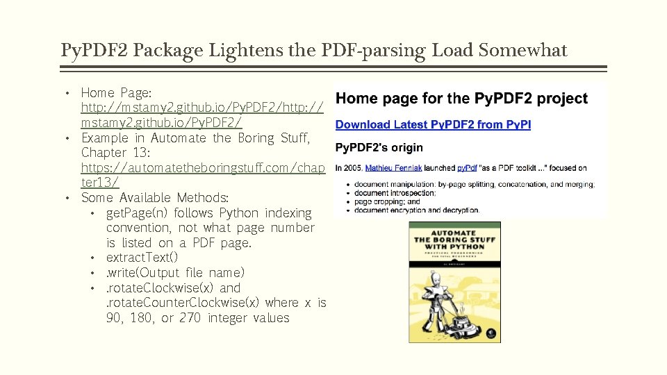 Py. PDF 2 Package Lightens the PDF-parsing Load Somewhat • Home Page: http: //mstamy Py. PDF 2 Package Lightens the PDF-parsing Load Somewhat • Home Page: http: //mstamy
