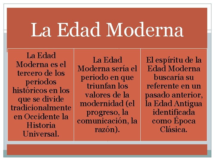 La Edad Moderna La Edad El espíritu de la Moderna es el Moderna sería