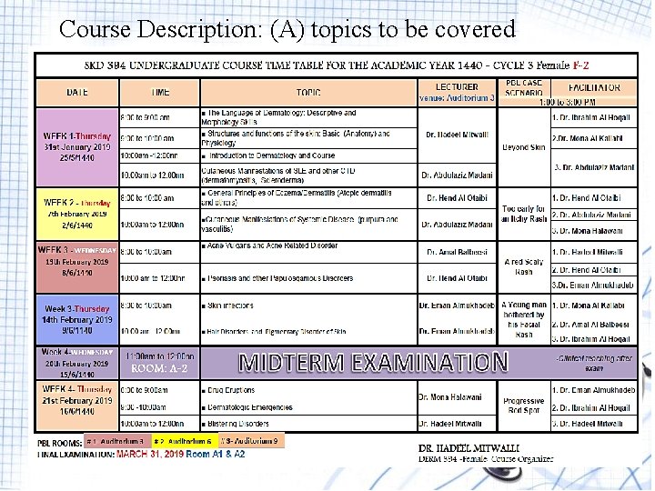  Course Description: (A) topics to be covered 