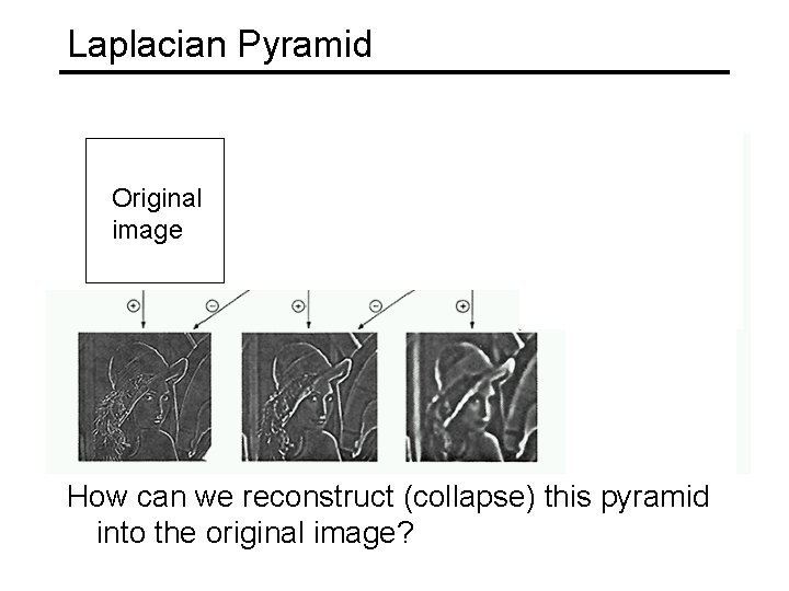 Laplacian Pyramid Need this! Original image How can we reconstruct (collapse) this pyramid into