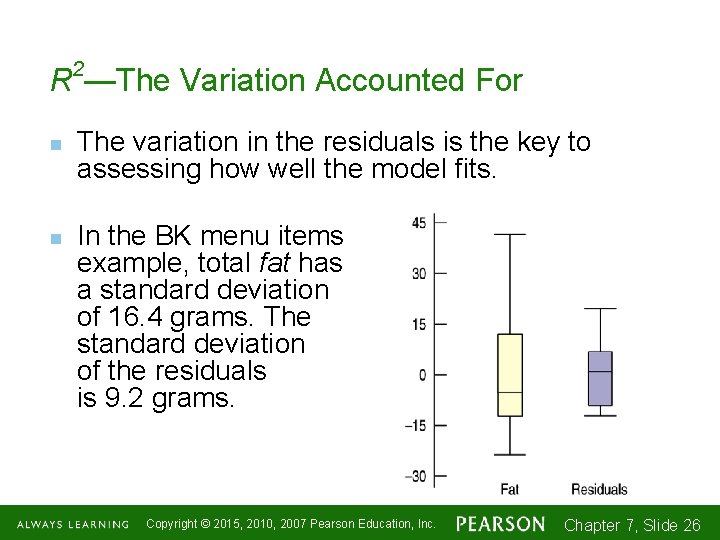 R 2—The Variation Accounted For n n The variation in the residuals is the