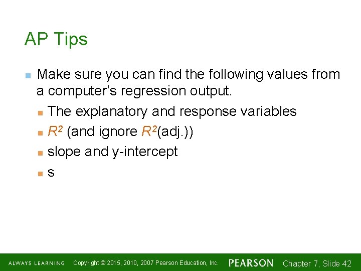 AP Tips n Make sure you can find the following values from a computer’s