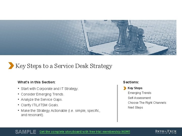 Key Steps to a Service Desk Strategy What’s in this Section: • • • Key Steps to a Service Desk Strategy What’s in this Section: • • •