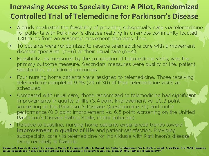Increasing Access to Specialty Care: A Pilot, Randomized Controlled Trial of Telemedicine for Parkinson’s