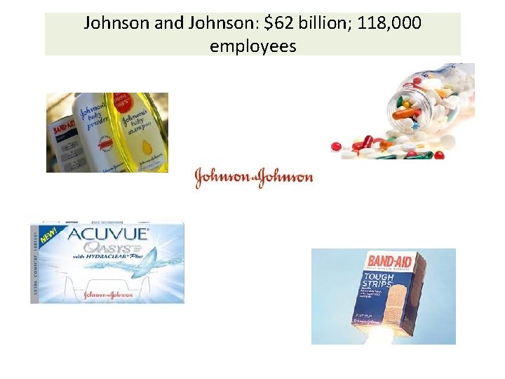 Johnson and Johnson: $62 billion; 118, 000 employees 