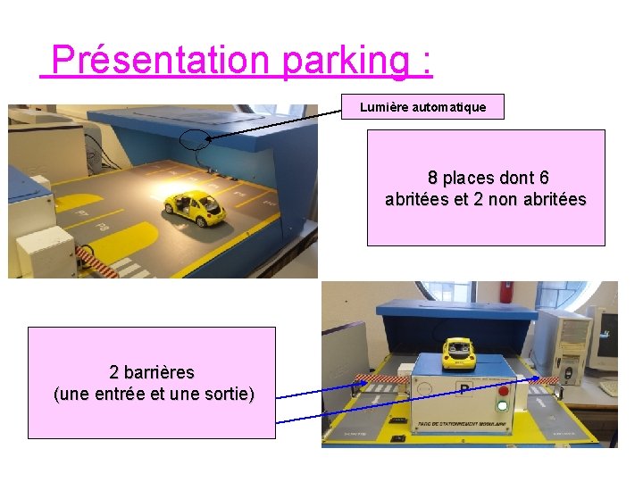 Présentation parking : Lumière automatique 8 places dont 6 abritées et 2 non abritées